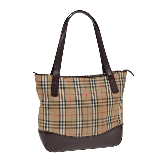 Burberry Luxury Nova Check Tote Bag Auth Ep5013 Leather Canvas Brown