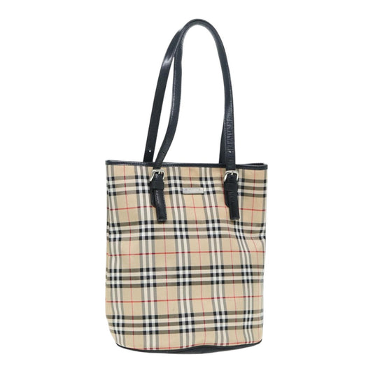 Burberry Luxury ss Nova Check Label Tote Bag Auth Nylon Beige Blue
