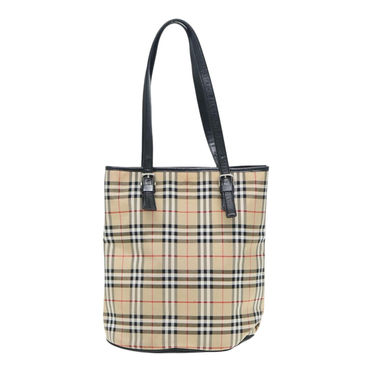 Burberry Luxury ss Nova Check Label Tote Bag Auth Nylon Beige Blue
