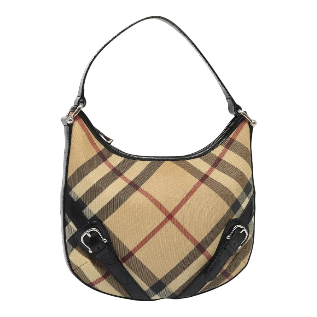 Burberry Luxury Nova Check Shoulder Bag Pvc Auth Ep5325 Beige Silver