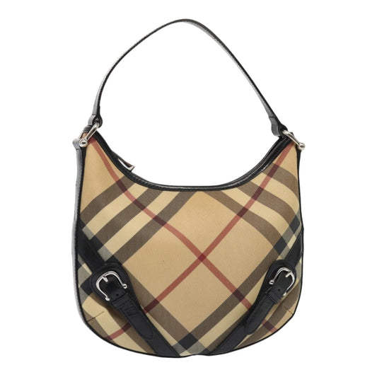 Burberry Luxury Nova Check Shoulder Bag Pvc Auth Ep5325 Beige Silver