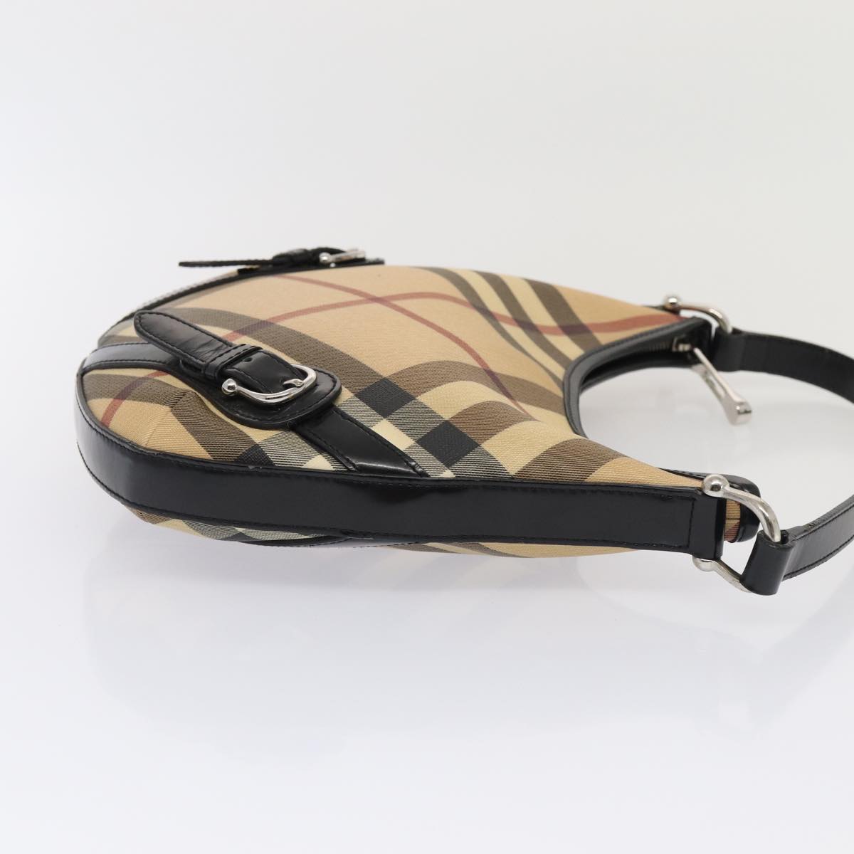 Burberry Luxury Nova Check Shoulder Bag Pvc Auth Ep5325 Beige Silver