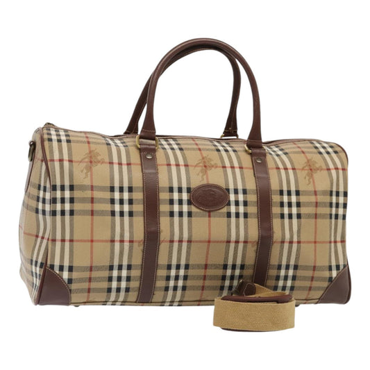 Burberry Luxury ss Nova Check Boston Bag Pvc 2Way Leather Beige Travel Bag Beige Auth Ep5370
