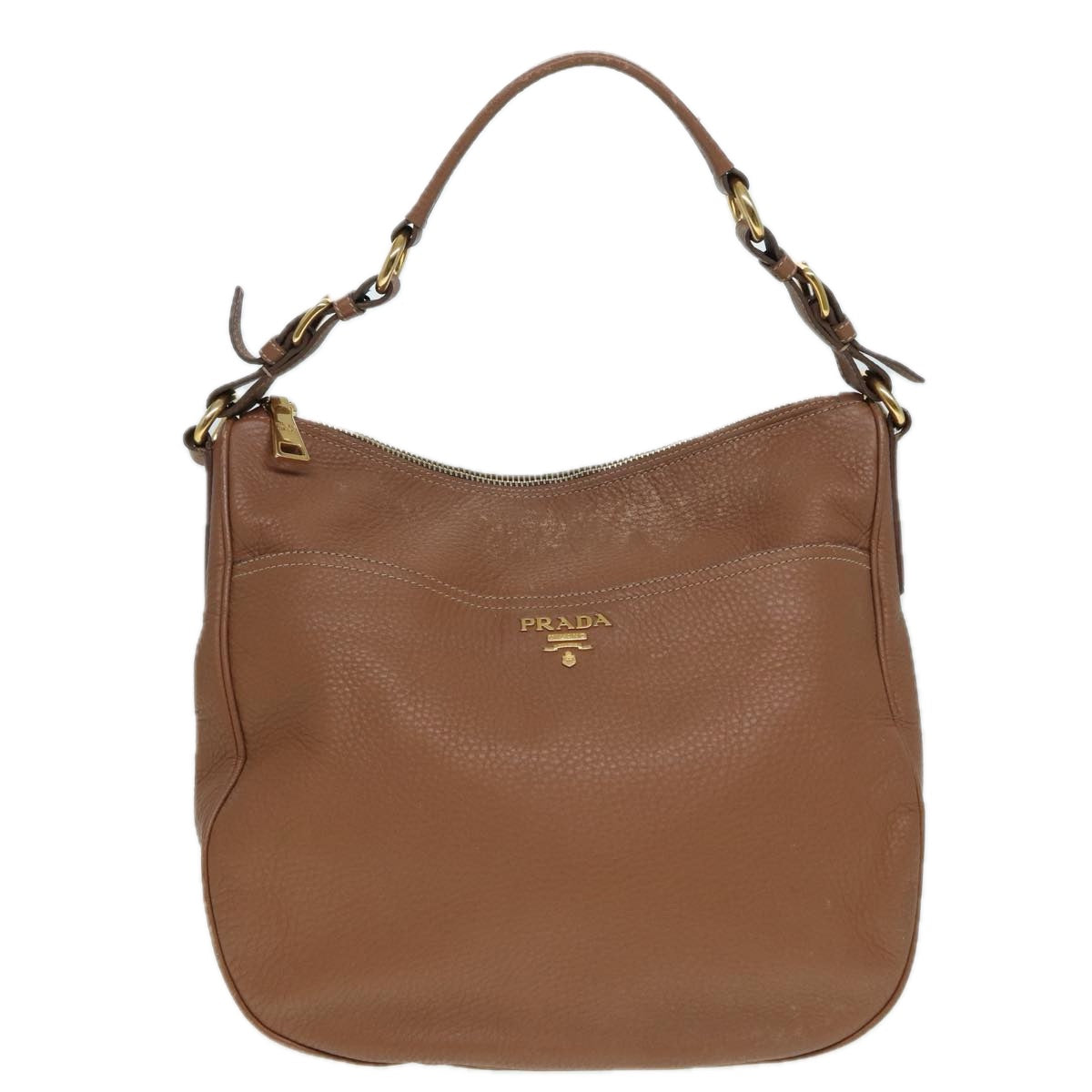 Prada Shoulder Bag Auth Leather Brown Gold