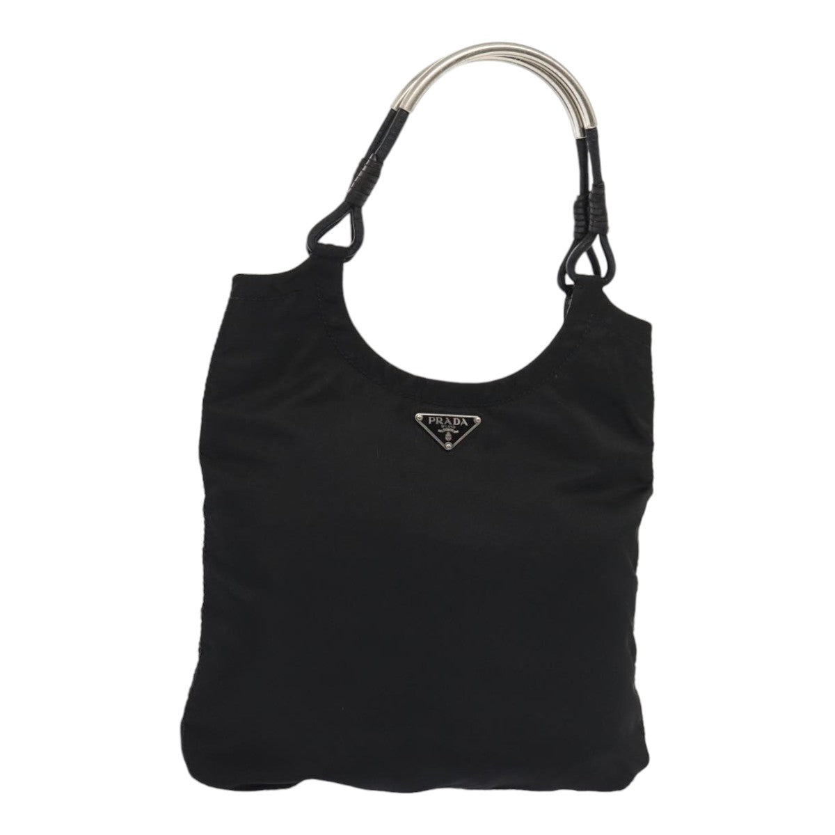 Prada Hand Bag Auth Nylon Black Silver Travel Bag Silver Auth Ep5386