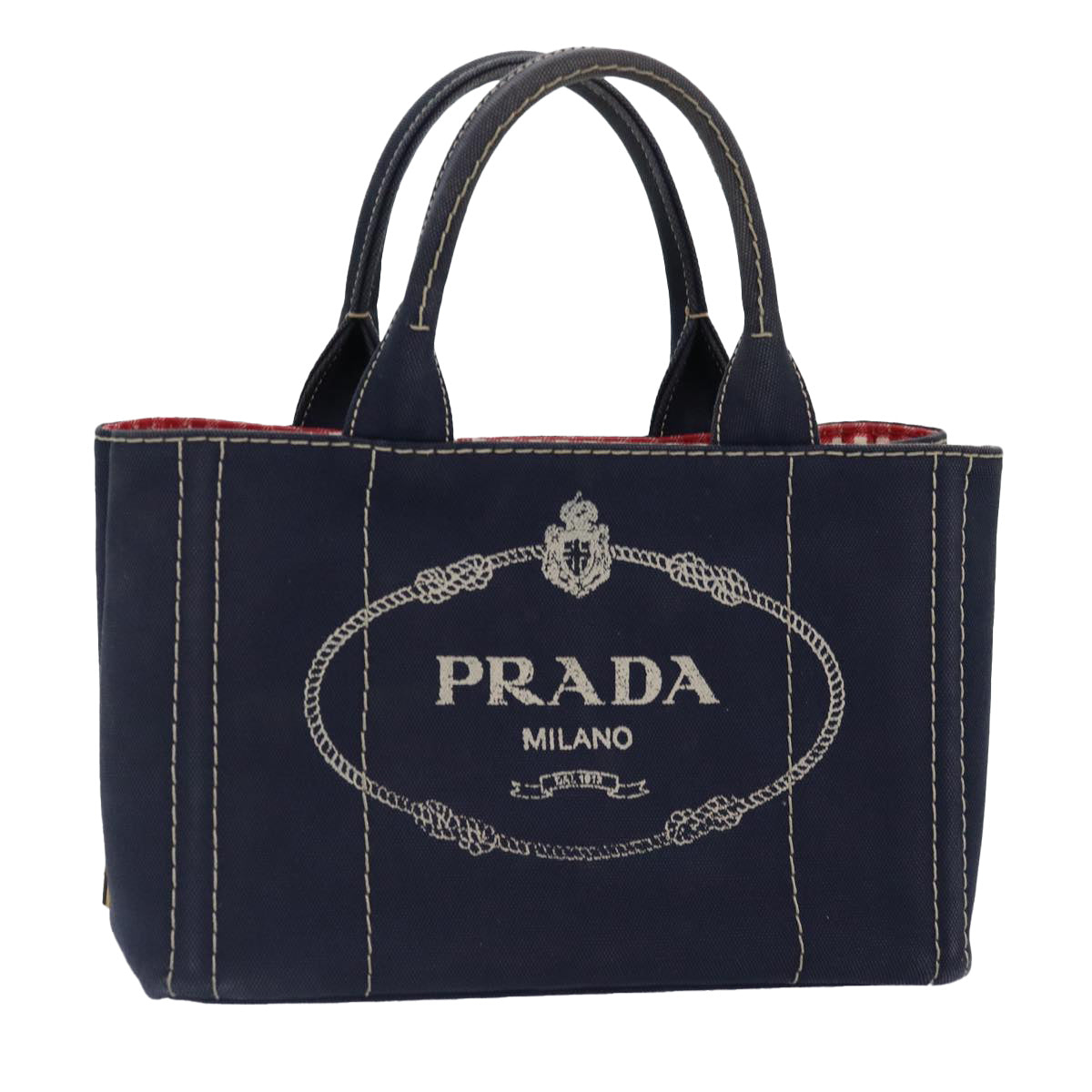Prada Canapa Pm Hand Bag Auth Canvas Gold Navy Travel Bag
