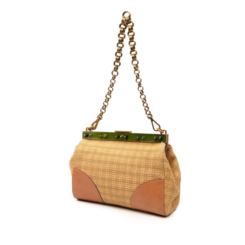 Prada Triangle Plate Straw Shoulder Bag Logo