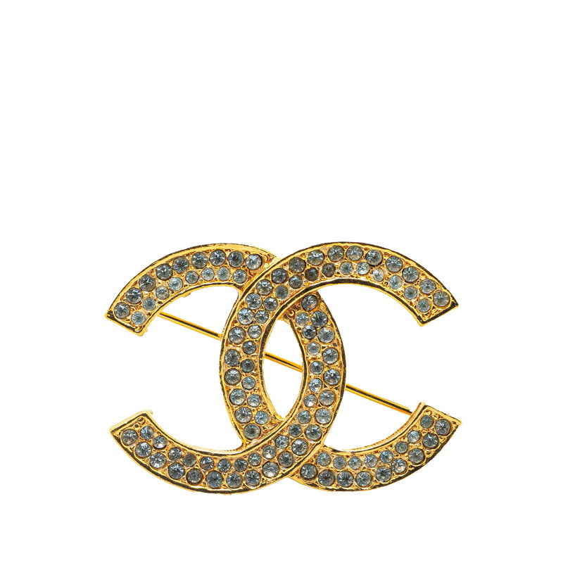 Gold Plated Coco Mark Rhinestone Brooch Classic