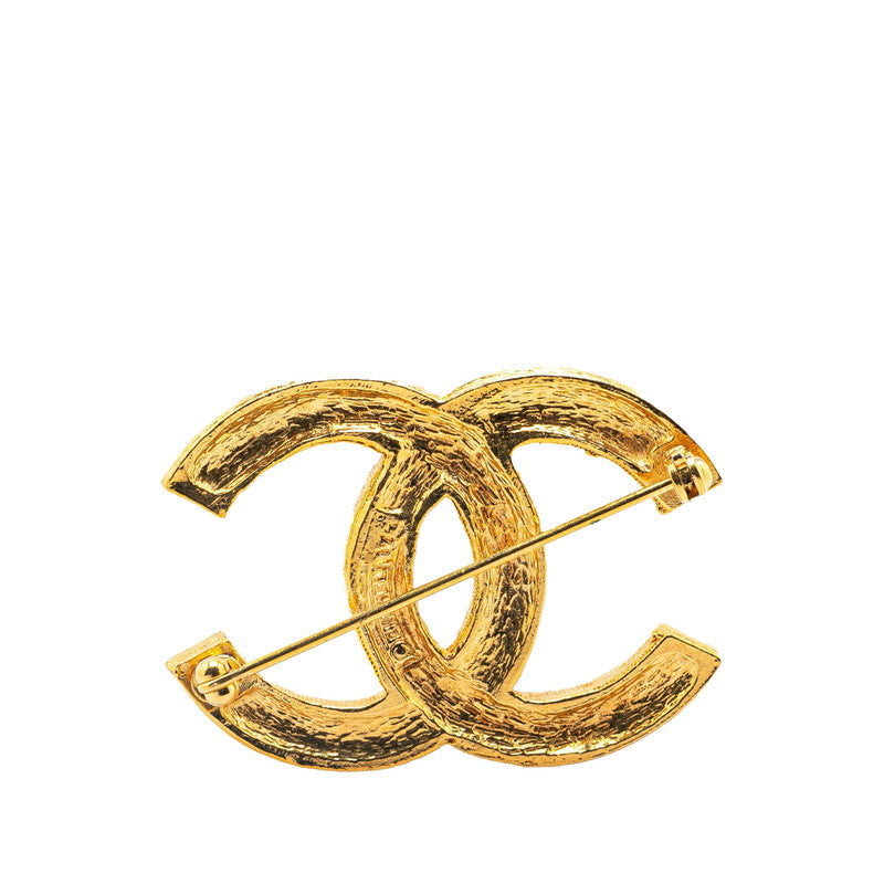 Gold Plated Coco Mark Rhinestone Brooch Classic