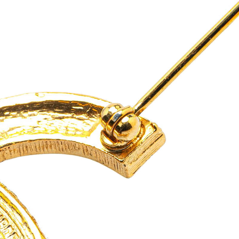 Gold Plated Coco Mark Rhinestone Brooch Classic