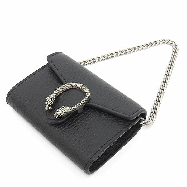 Gucci Coin palladium-tone hardware Dionysus coin Leather Black Chain Wallet Case