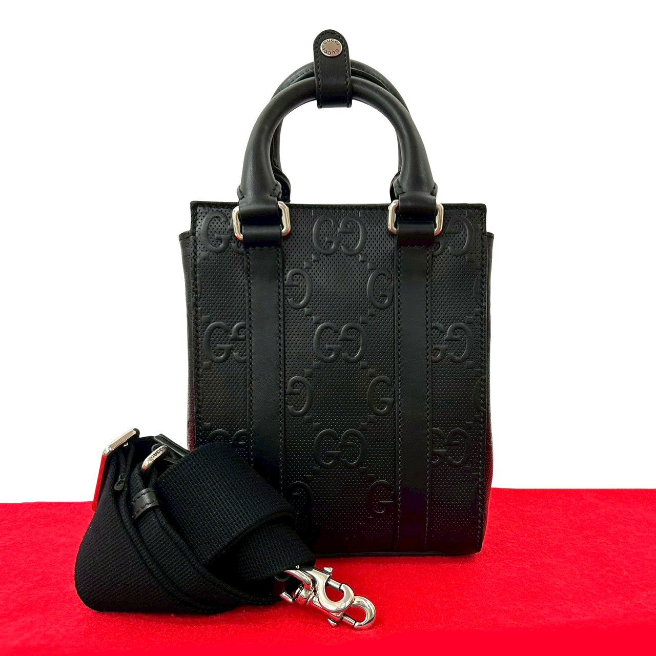 Gucci Embossed 2Way Handbag Leather Travel Bag