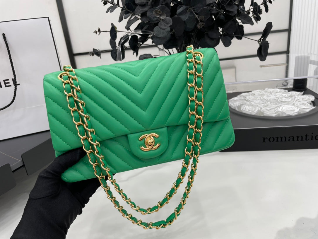 CHL Chevron Rectangular Classic Top Green Mini Flap Travel Bag
