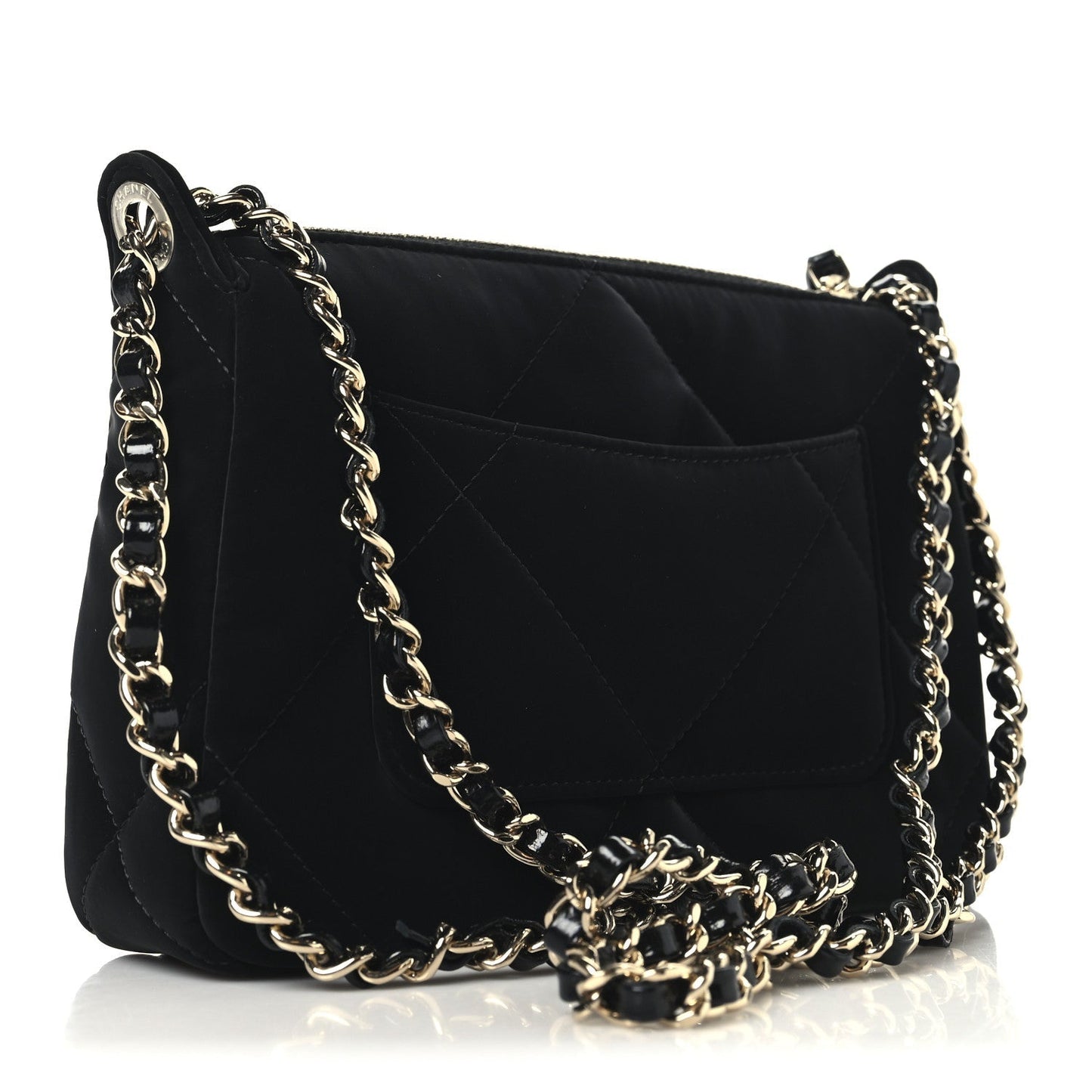 Chanel Velvet Effect Nylon Shiny Crumpled Calfskin Quilted 25 Clutch With Chain Black