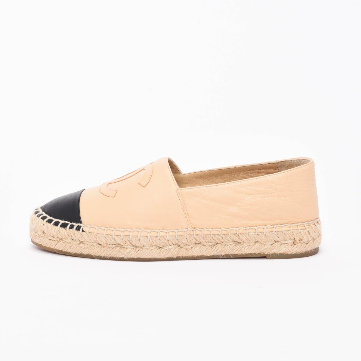 Chanel Beige & Black Lambskin CC Espadrilles 36 Accessory