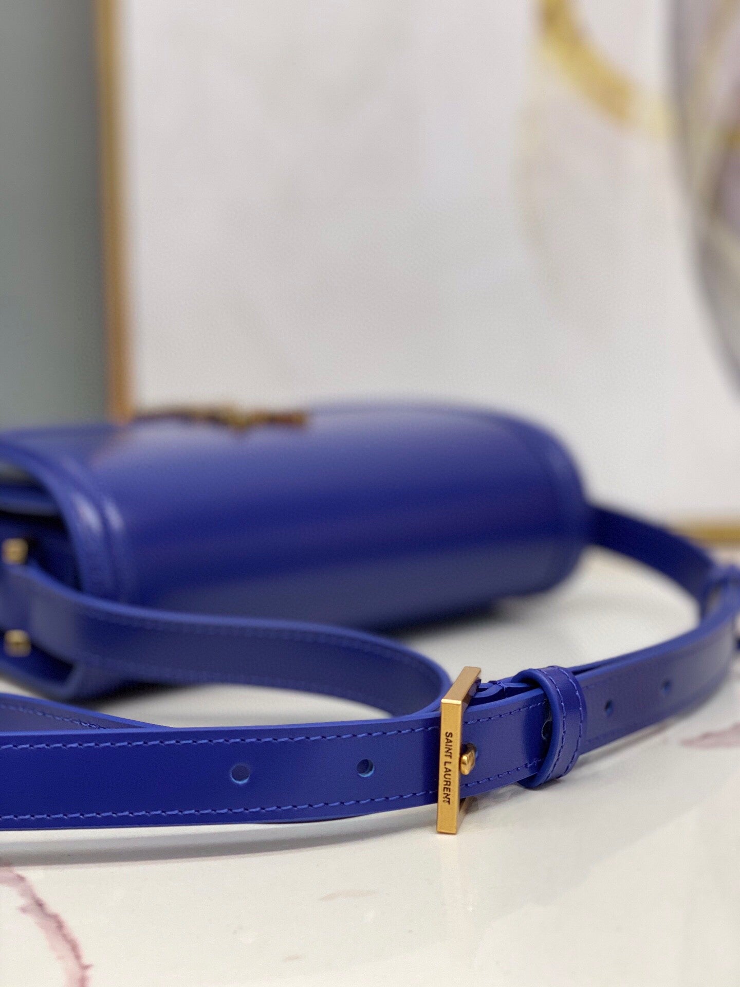YSL Saint Laurent Solferino Box 9in 23cm Blue Navy Medium Satchel Bag