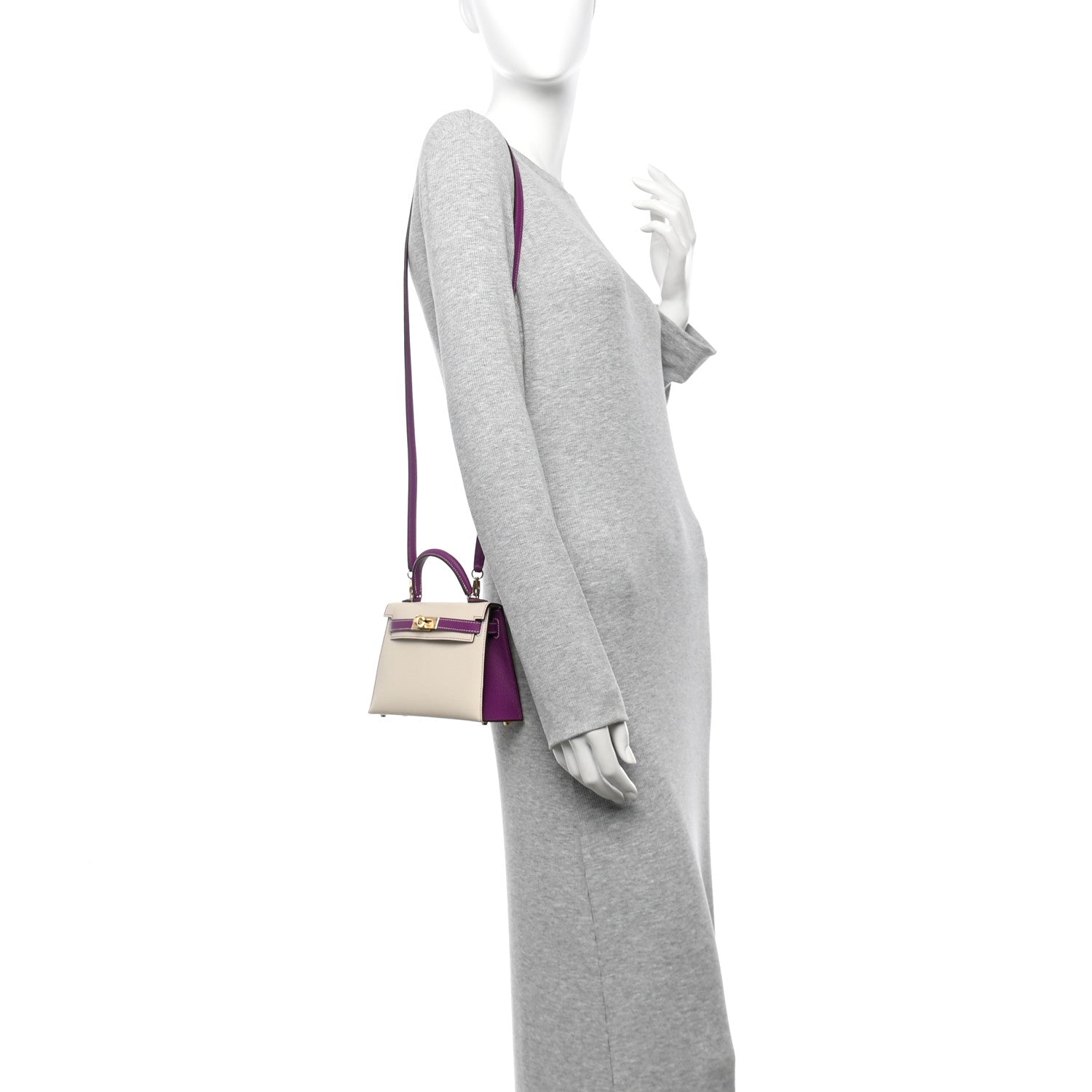 Hermes Epsom Horseshoe Kelly Sellier Craie Anemone Handbag Mini Shoes
