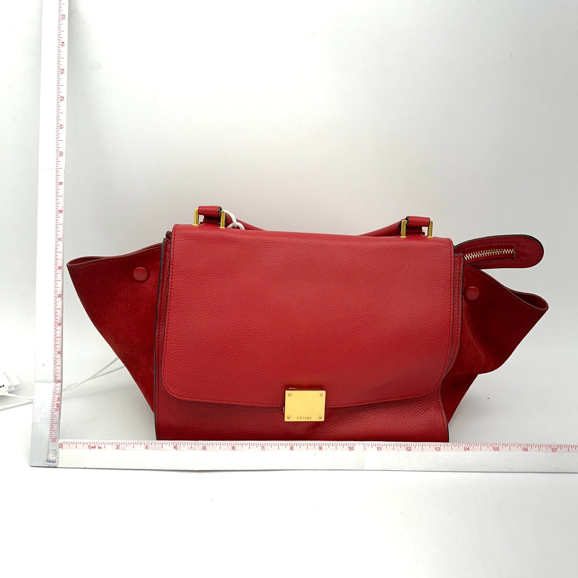 Luxury Drummed Calfskin Trapeze Coquelicot Handbag Suede Large Travel Bag