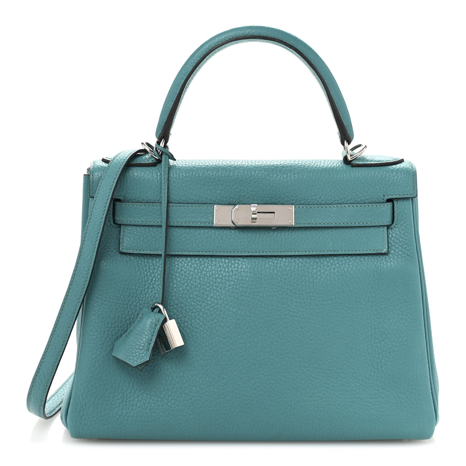 Hermes Taurillon Clemence Kelly Retourne Turquoise Handbag Travel Bag