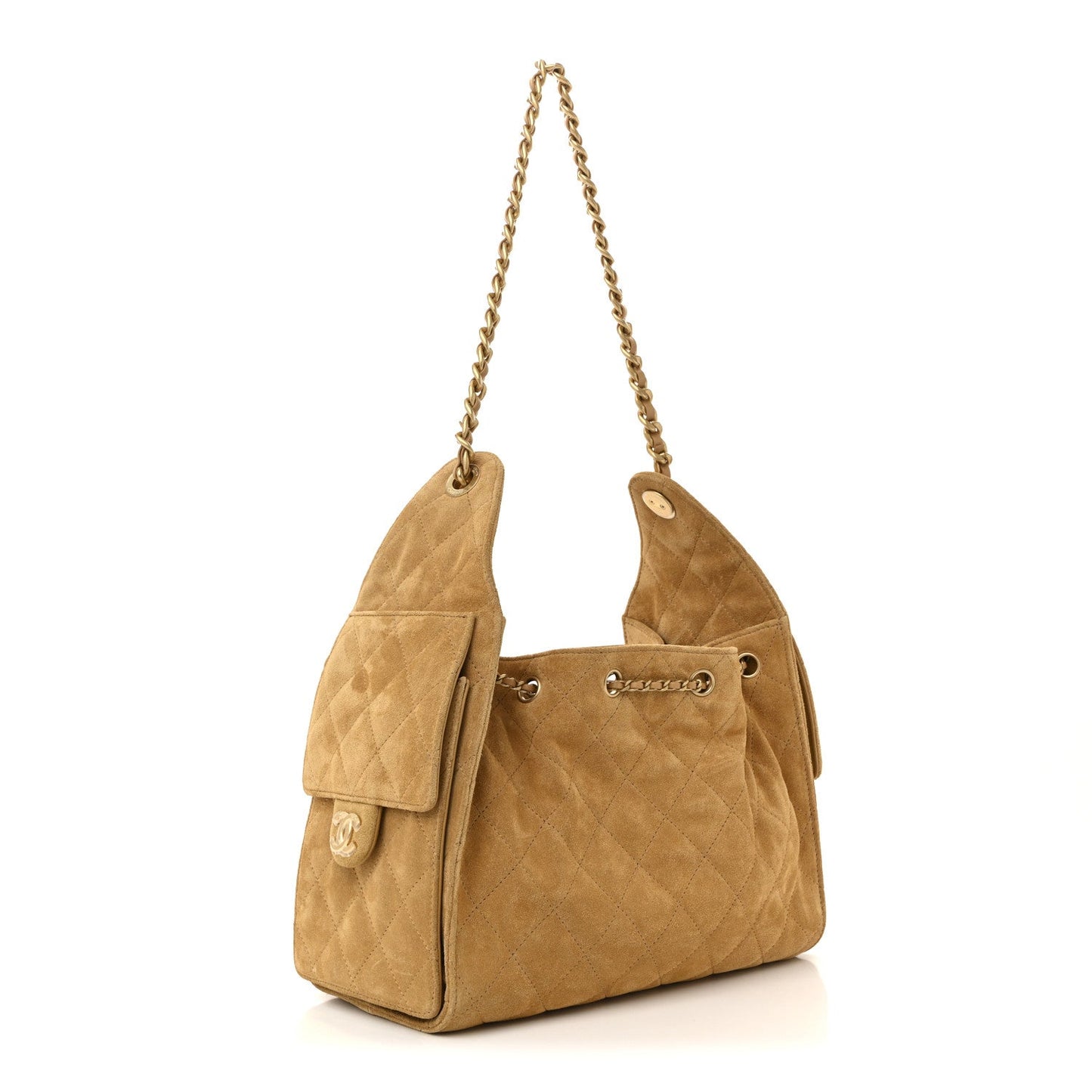 Suede Quilted Small 25 Handbag Beige Classic