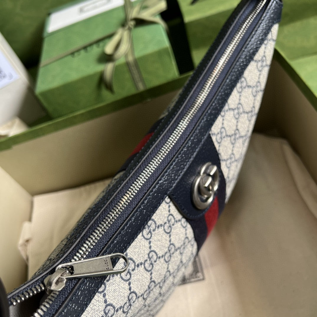 gg Ophidia gg Supreme Canvas Beige Blue Small Shoulder Bag
