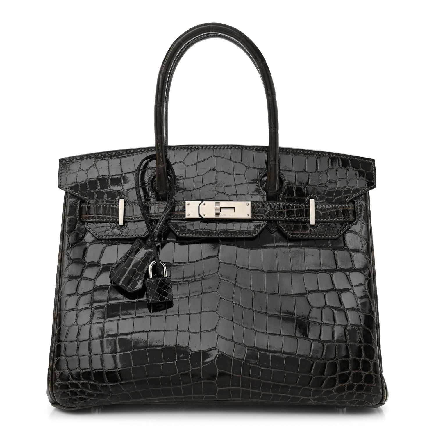 Hermes Shiny Niloticus Crocodile Horseshoe Birkin Graphite Handbag Shoes