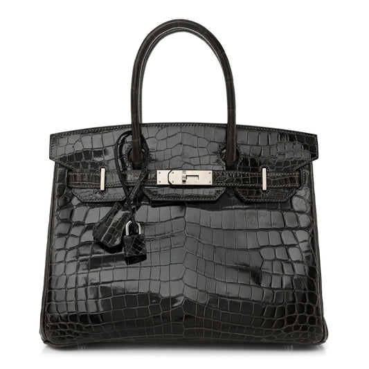 Hermes Shiny Niloticus Crocodile Horseshoe Birkin Graphite Handbag Shoes