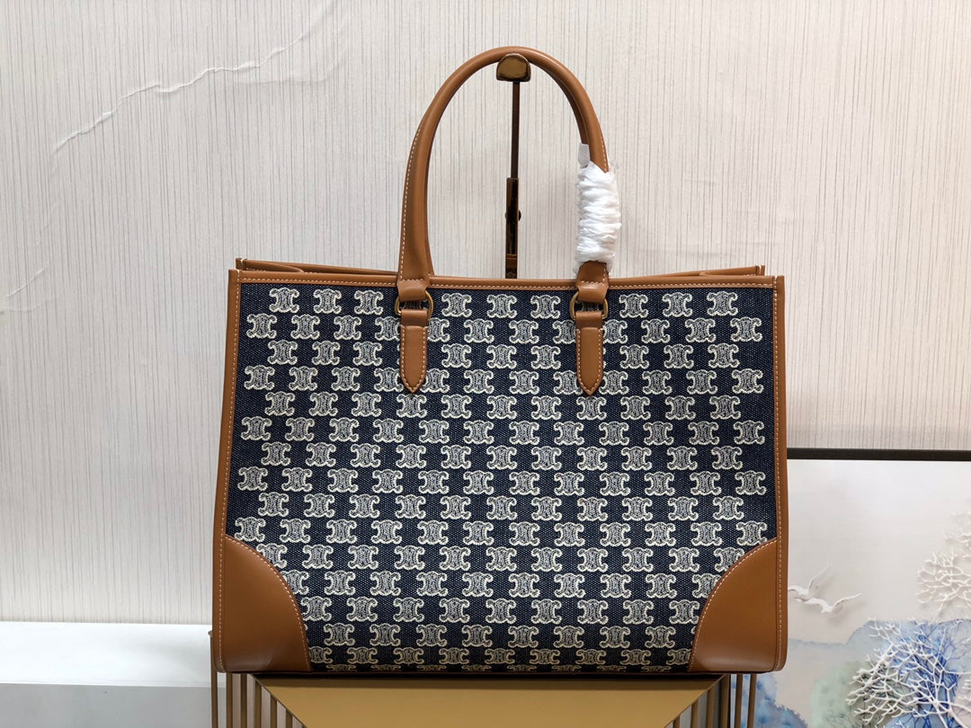 Top Quality Horizontal Cabas In Textile With Denim Travel Bag