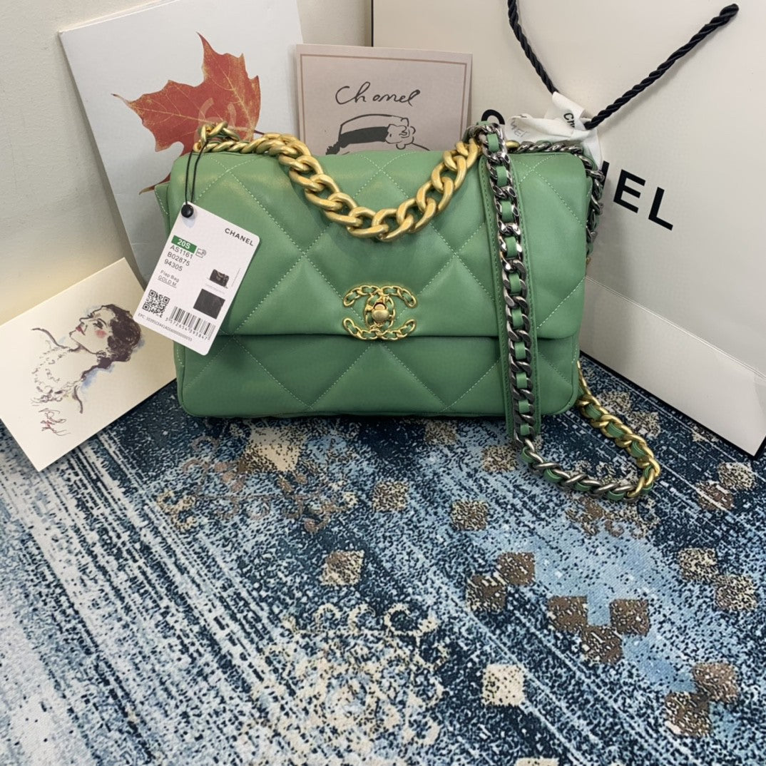 CHL 19 Hardware , ’s Green Gold Flap Shoulder Bag