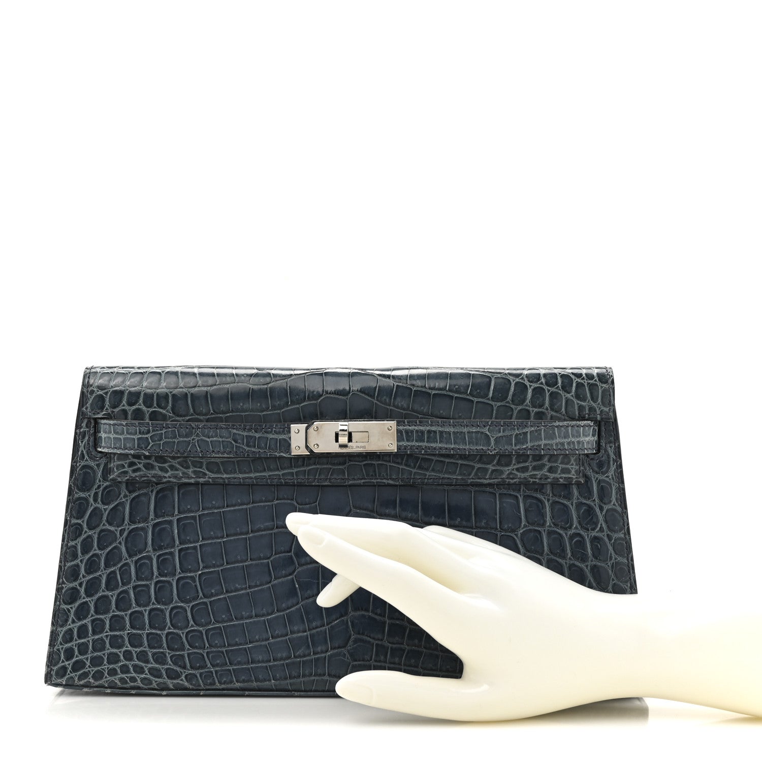 Hermes Shiny Niloticus Crocodile Kelly Elan Pochette Bleu Tempete Travel Bag