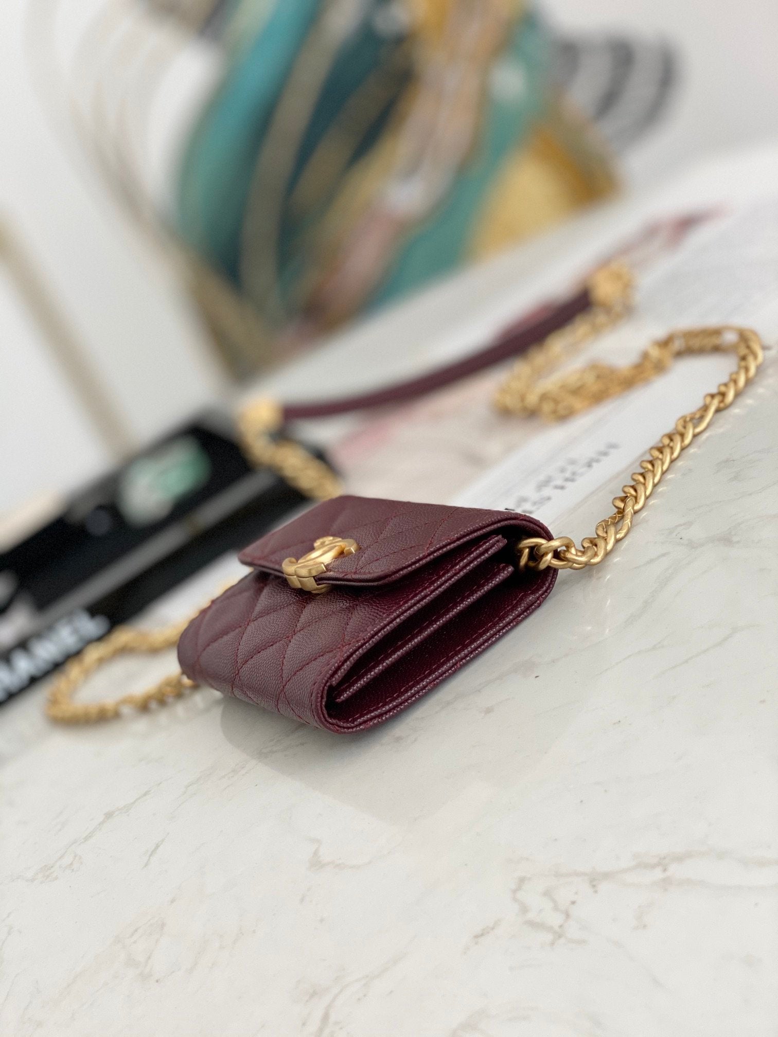 CHLMini Toned Hardware 4.7in 12cm Red Gold Flap Mini Bag