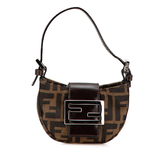 Fendi Croissant Zucca Handbag Leather Canvas Mini Travel Bag