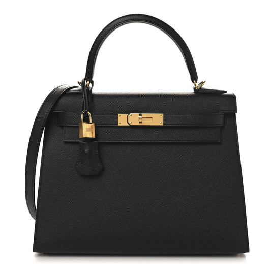 Hermes Epsom Kelly Sellier Handbag Black Travel Bag 28 Black 1725553