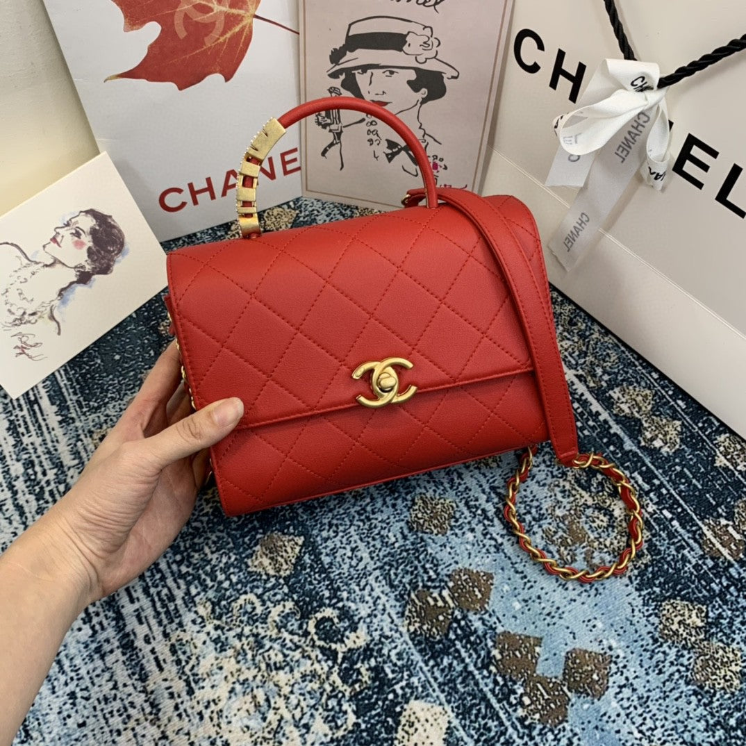 CHLSmall Hardware , ’s , Red Gold Flap Top Handle Shoulder Bag