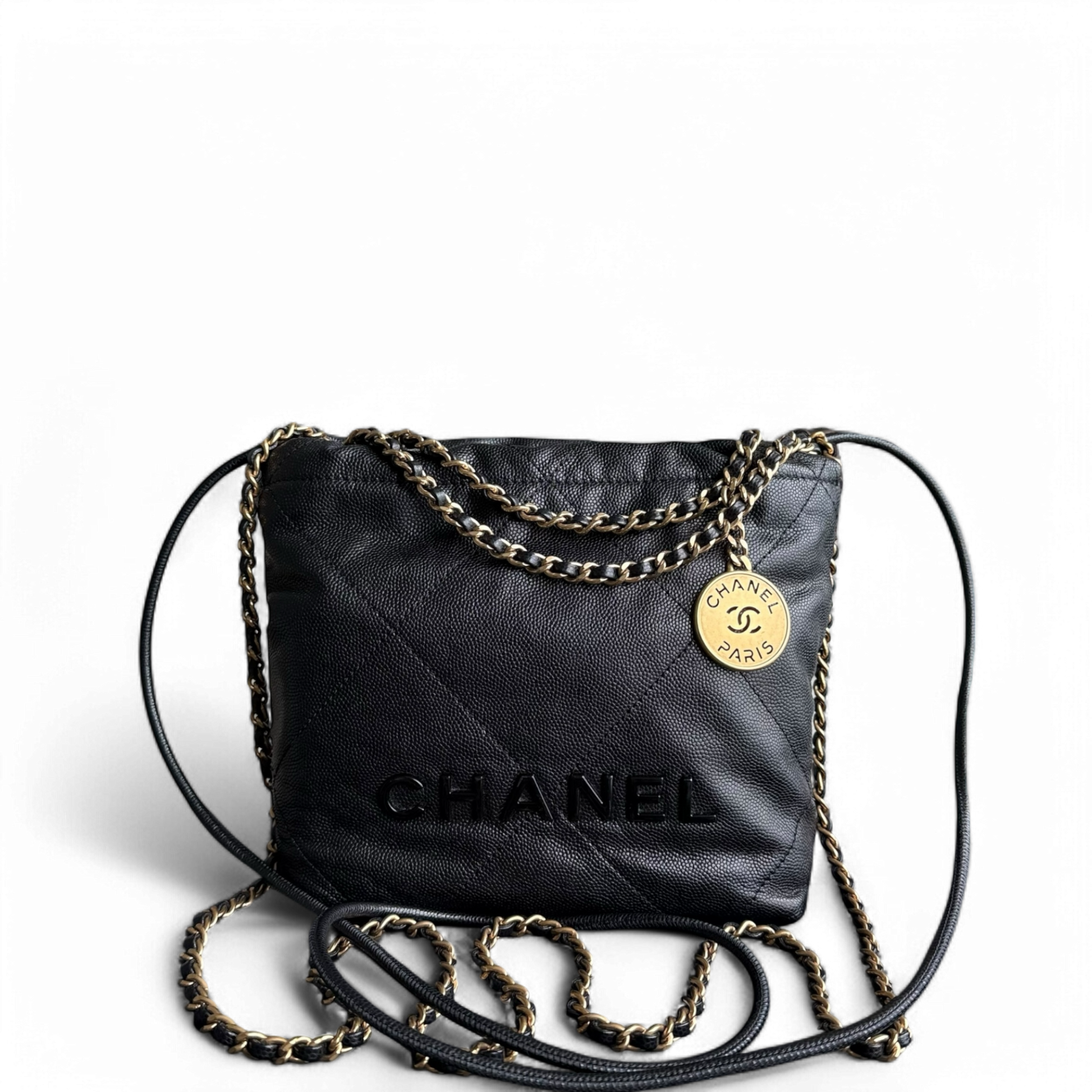 Chanel 22 Bag - Caviar Calfskin Crossbody Bag Quilted Gold