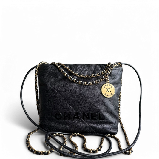 Chanel 22 Bag - Caviar Calfskin Crossbody Bag Quilted Gold