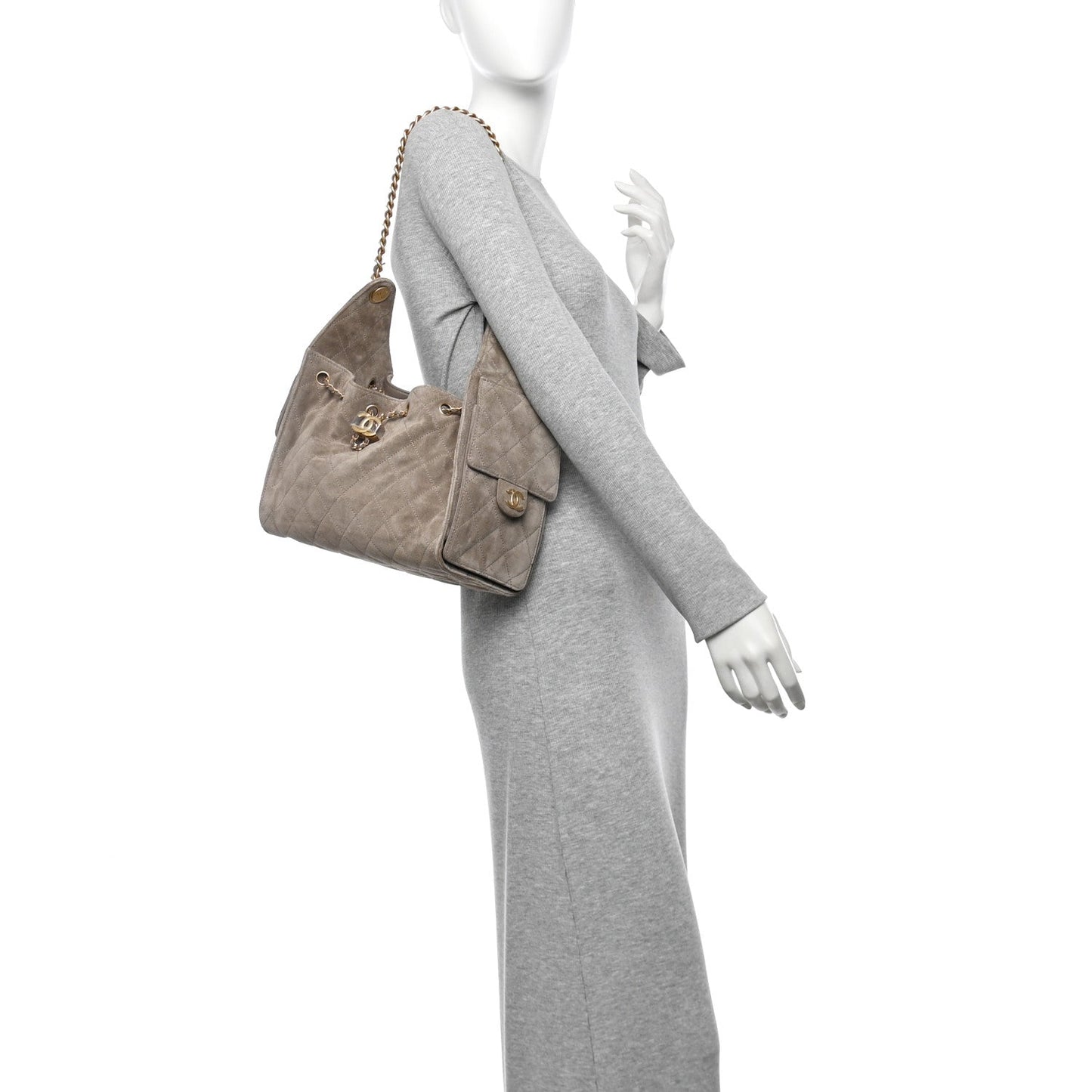 Suede Quilted Small 25 Handbag Dark Grey Modern