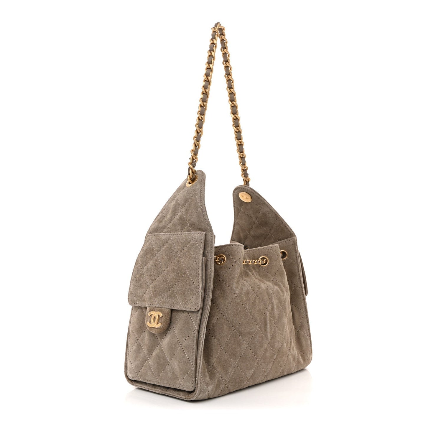 Suede Quilted Small 25 Handbag Dark Grey Polished