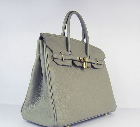 Hermes Luxury Birkin Cm Togo Handbags Dark Grey Leather Gold Travel Bag