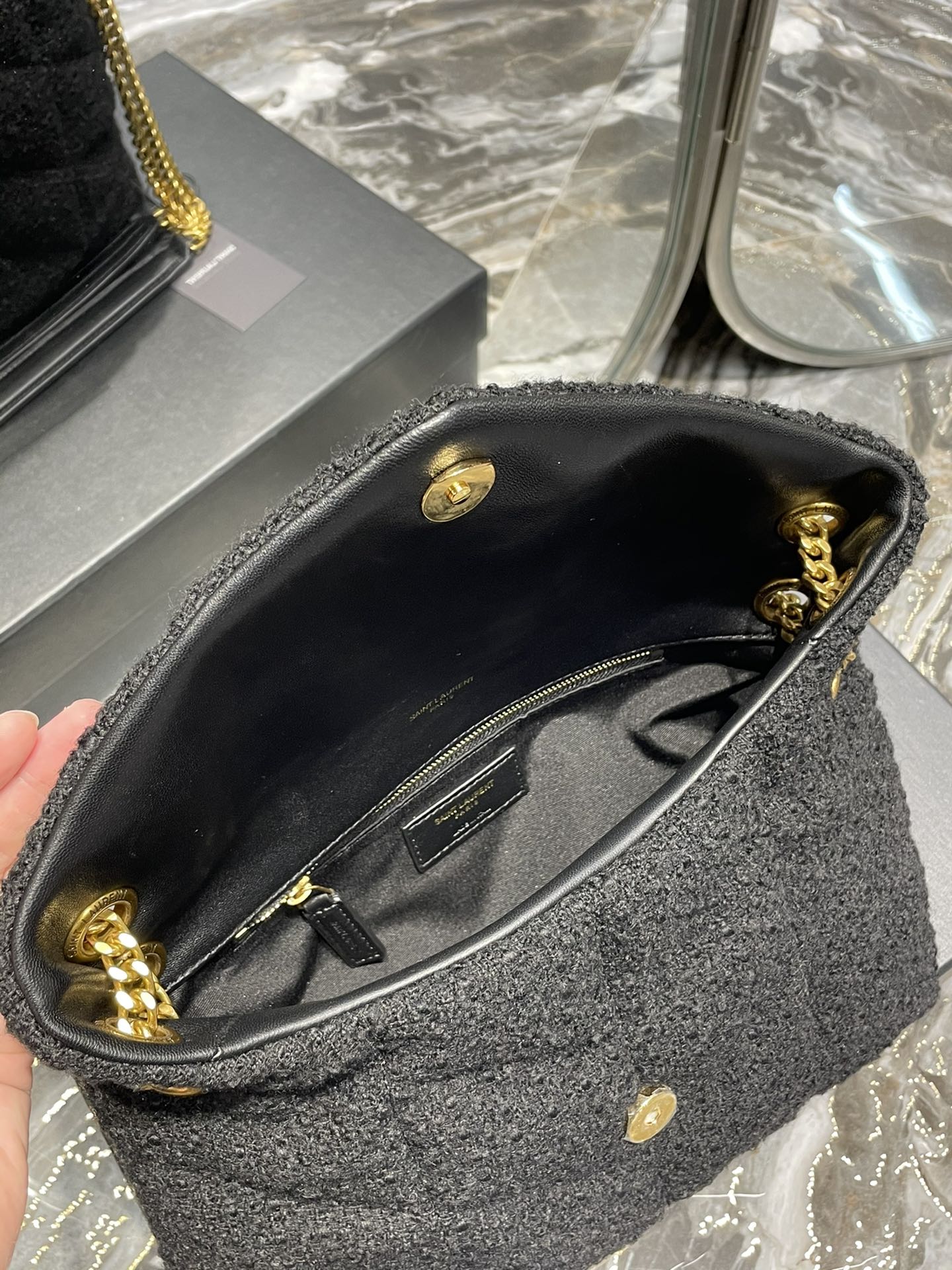 YSL Saint Laurent Puffer , ’s 11in 29cm Black Small Chain Handbag