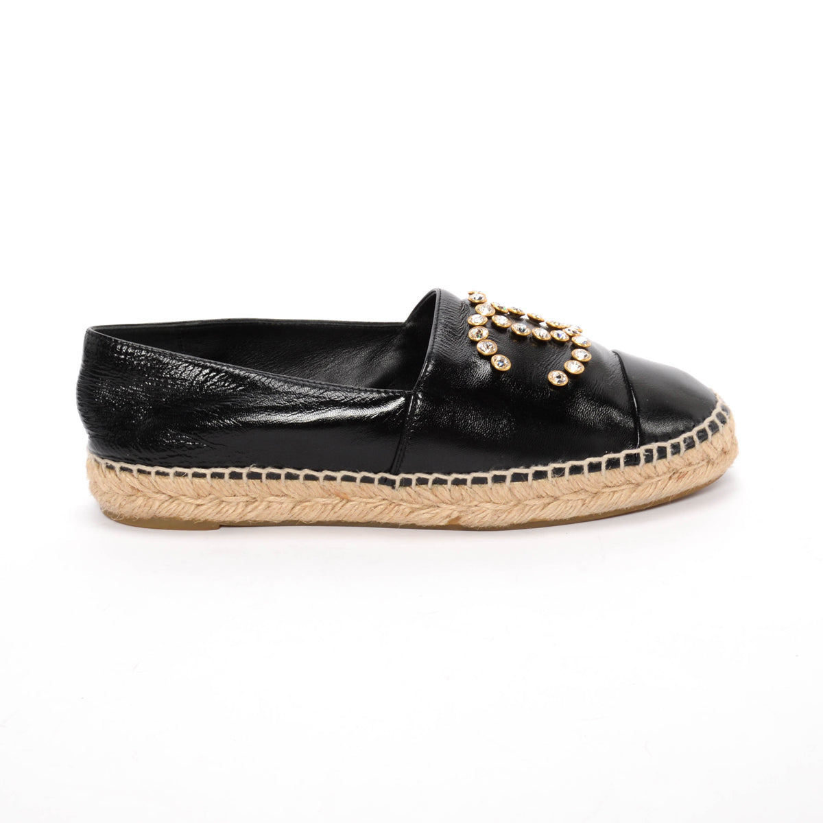 Chanel Black Lambskin Crystal CC Espadrilles 38 Accessory