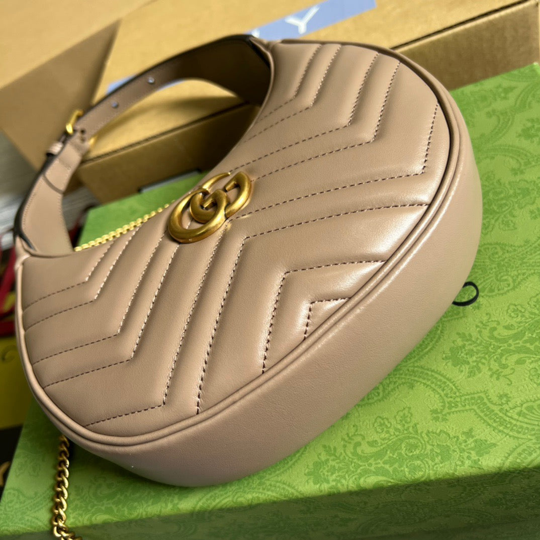 gg Marmont Half Moon Shaped Beige Mini Bag