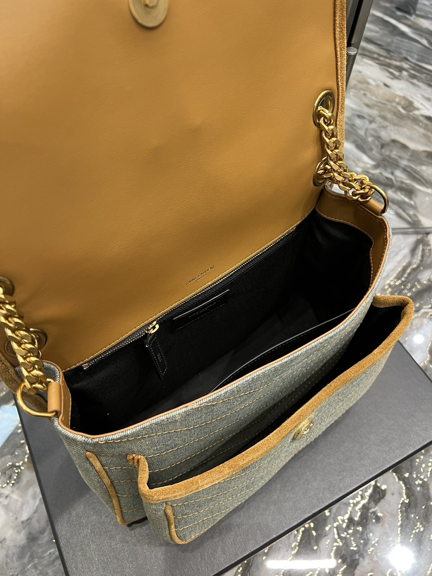 YSL Saint Laurent Niki 11in 28cm Canvas Medium Chain Handbag