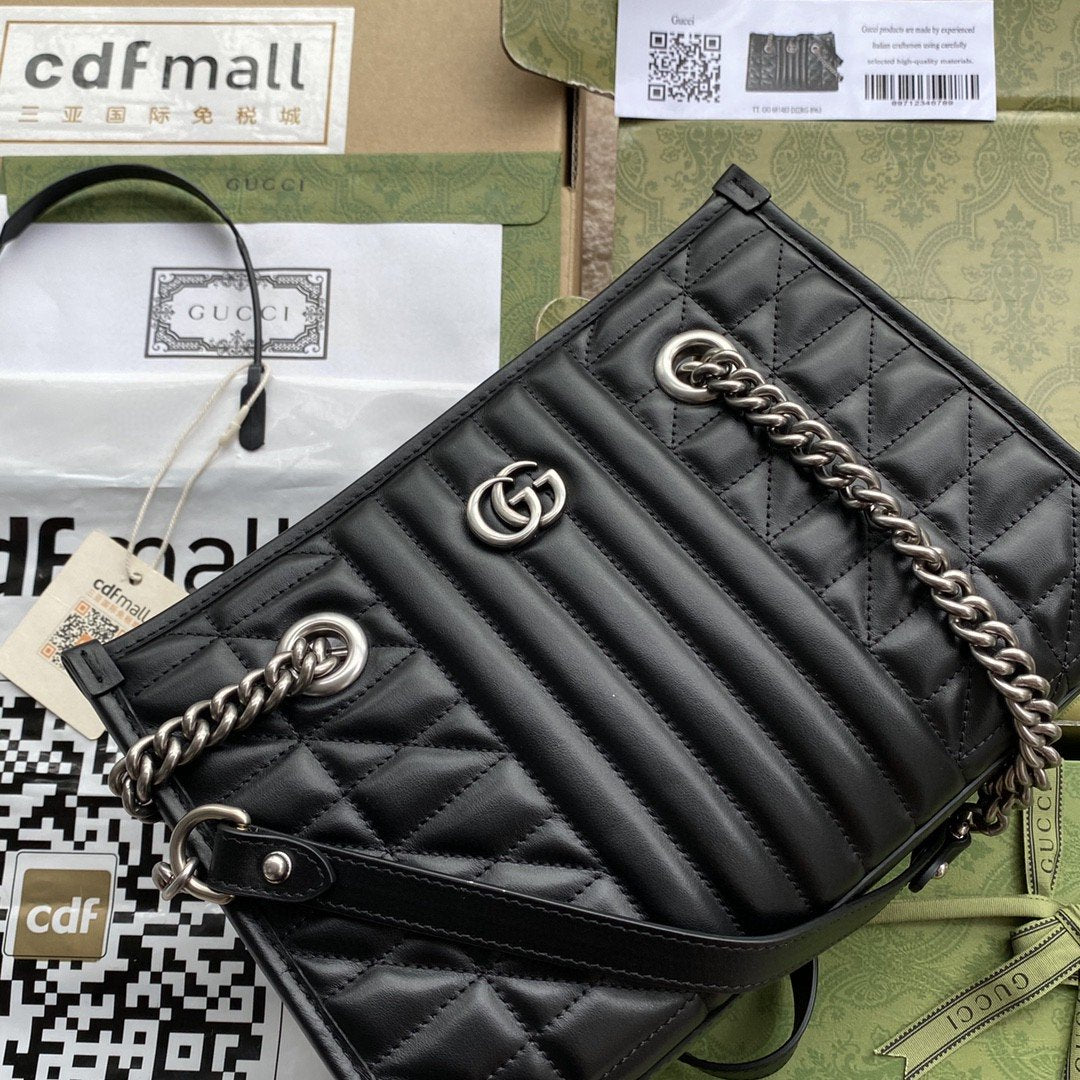 gg Marmont Matelasses 10in 26.5cm Black Small Tote Bag
