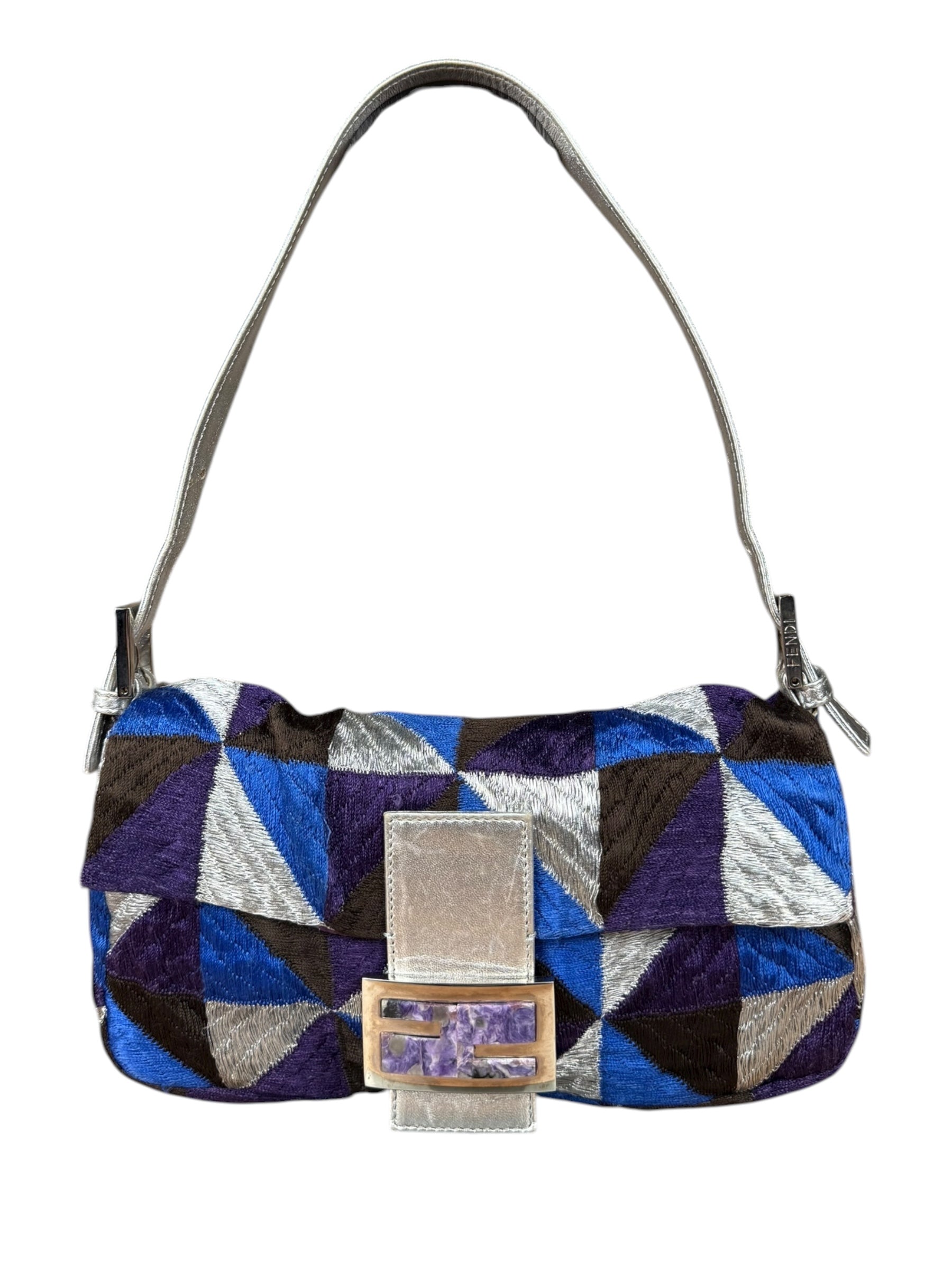 Fendi Handbag Patchwork Baguette Embroidered Shoulder Bag