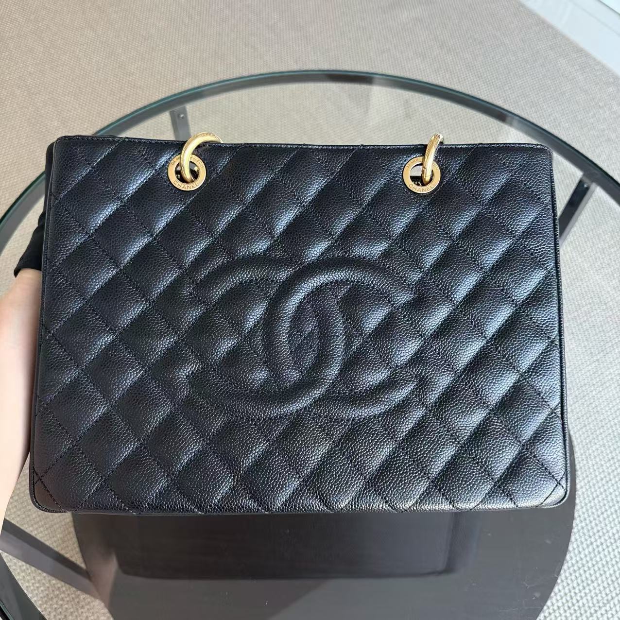 Chanel GST Grand Shopping Tote - Caviar Hardware Quilted Black Tote Bag
