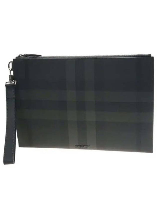 Burberry Luxury Check Pouch Clutch Bag Charcoal Large Zip