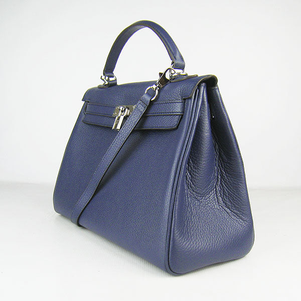 Hermes Luxury Kelly Cm Togo Dark Handbag Leather Blue Travel Bag