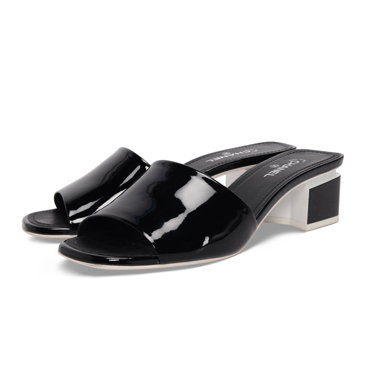 Chanel Black Patent CC Mules 37 Shoes