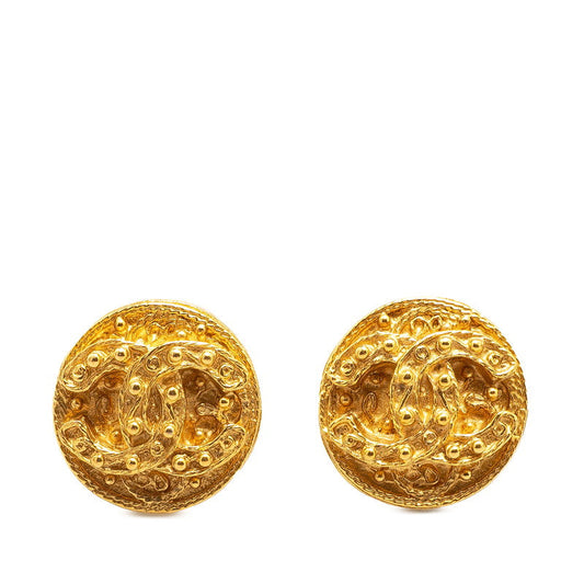 Gold Plated Coco Mark Earrings Jewelry Round Clip